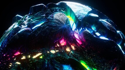 Wall Mural - 3d render video animation abstract damaged 3d planet earth , moon or asteroid in spherical shape wit