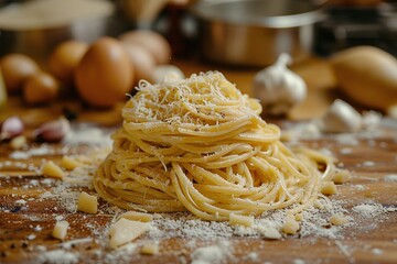 Canvas Print - Close-up of Delicious Spaghetti with Parmesan Cheese