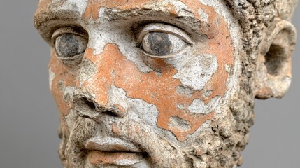 Canvas Print - Ancient Stone Face Sculpture with Colorful Patina