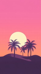 Sticker - Sunset Silhouettes with Palm Trees and Gradient Sky