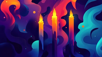 Wall Mural - Colorful Abstract Candles with Vibrant Flames