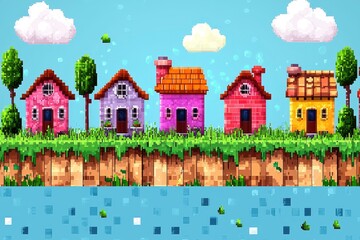 Pixelated Village by the River