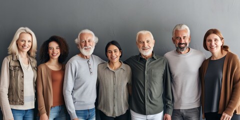 Sticker - A group of people, including some older people, are posing for a photo. Scene is cheerful and friendly, as everyone is smiling and looking at the camera. The group is diverse