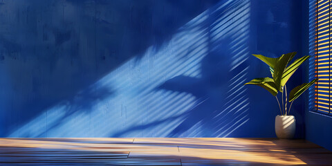 Wall Mural - A blue room with a white vase of a plant in the corner