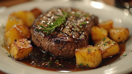 Wall Mural - Grilled Steak with Roasted Potatoes