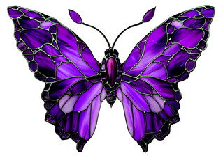 Wall Mural - Detailed purple butterfly stained glass style art, isolated on a white background.