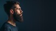 © Ace64 Studio - Single standing in profile young handsome serious bearded man in.