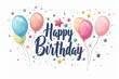 © SKIMP Art - logo of the word 'Happy Birthday' on white background, cute style with balloons and stars, typography graphic design, cursive writing Generative AI
