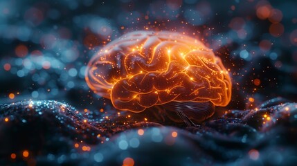 Poster - A close-up view highlights the intricate neural networks and glowing synapses of a brain against a dark, textured background.