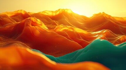 Wall Mural - Abstract Landscape with Orange and Blue Waves