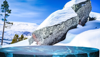 Canvas Print - Winter Landscape with Blue Marble Pedestal