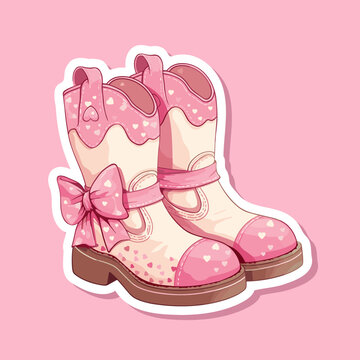 Cute pink boots for autumn trendy pink color style and fashion. Design element for poster,card, banner, sign, emblem. Vector illustration sticker