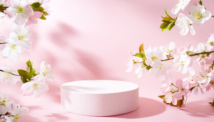 Sticker - White Podium with Pink Cherry Blossoms