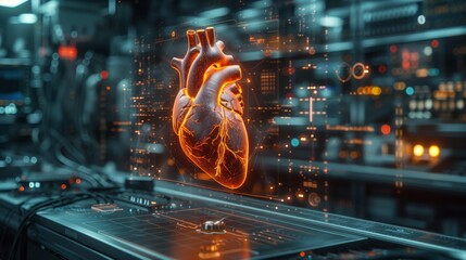 Poster - A modern laboratory showcases innovative heart simulation technology, highlighting research advancements in cardiovascular studies.