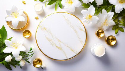 Poster - White flowers and gold accents on a white background