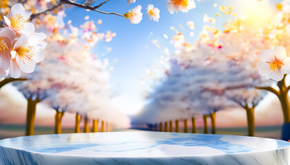 Poster - White Marble Podium In Cherry Blossom Tree Grove