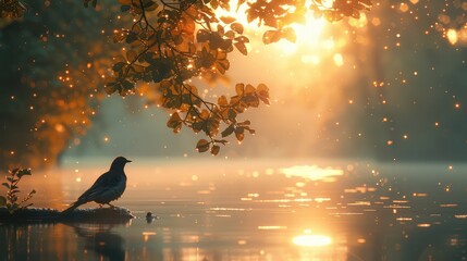 Poster - Peaceful Autumn Reflection: A Serene Moment in Nature