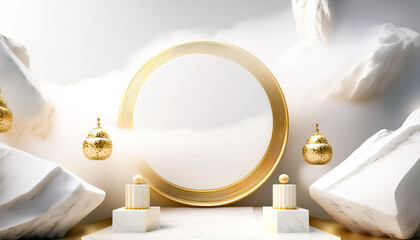 Poster - Abstract Minimalist Product Display with Gold and White Elements