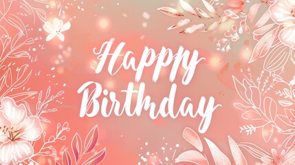 Wall Mural - A beautifully crafted birthday card features delicate floral illustrations with a warm, festive background. The prominent message celebrates the special occasion with vibrant colors.