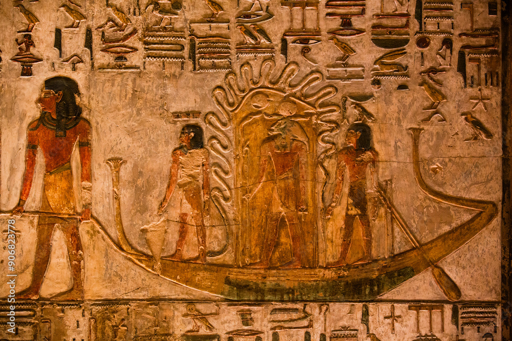 Bas Relief of Boat, Tomb of Seti I, KV17, Valley of the Kings, Ancient ...