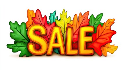 Wall Mural - Vibrant Autumn Leaves With Sale Announcement in Bold Letters