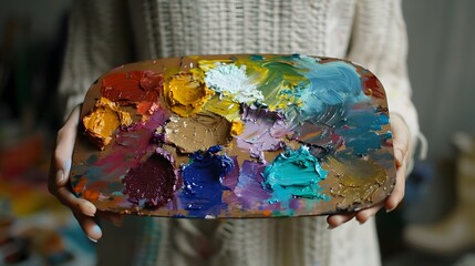 Hand Holding a Paint Palette: A hand holding a paint palette with vibrant colors ready to be used.
