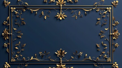 Wall Mural - Elegant Gold Frame with Intricate Floral Designs on Dark Blue Background