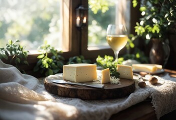 Canvas Print - wine and cheese on the table