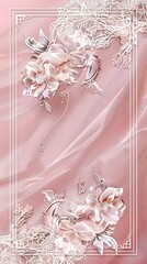 Wall Mural - Elegant Silver Frame with Delicate Lace Patterns on Soft Pink Background