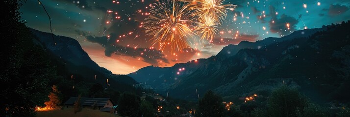 Canvas Print - Fireworks illuminating the summer night sky