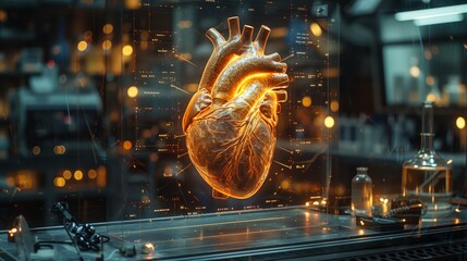 Poster - A detailed heart model is showcased in a modern laboratory, highlighting advanced technology for educational and research purposes.