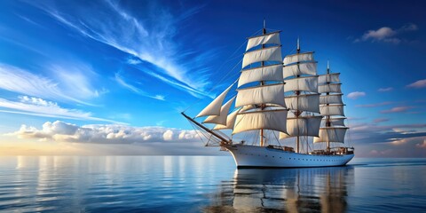 Large white sailing ship on calm blue ocean, sailboat, vessel, sea, maritime, nautical, transportation, adventure, journey, luxury