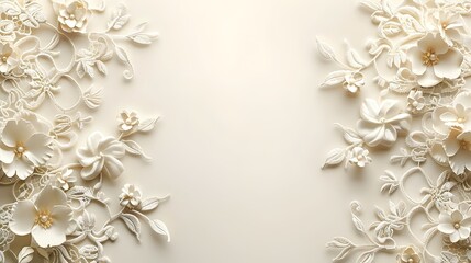 Poster - Elegant Romantic Wedding Frame with Lace Flowers on Soft Ivory Background