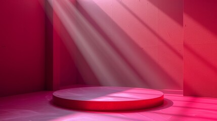 Poster - Red background podium light stage platform with rays of light