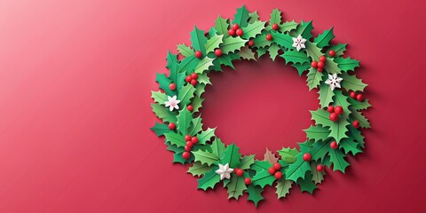 Paper-cut style Christmas wreath background, Christmas, wreath, background, paper-cut, festive, holiday, traditional, decoration