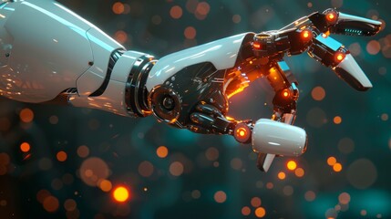 Poster - Advanced robotic hand against futuristic background with technology accents