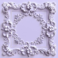 Wall Mural - Elegant Vintage Lace Pattern Frame with Intricate Floral Accents on Soft Lavender Background