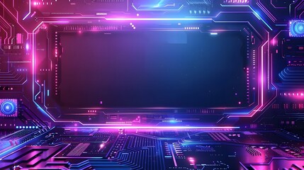 Poster - futuristic frame with holographic neon elements on dark background