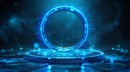 Poster - Holographic podium light technology displaying blue circular patterns