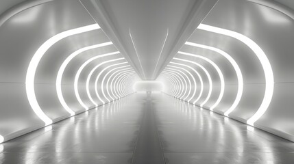 Poster - Abstract white room with futuristic lighting and reflections in  d room