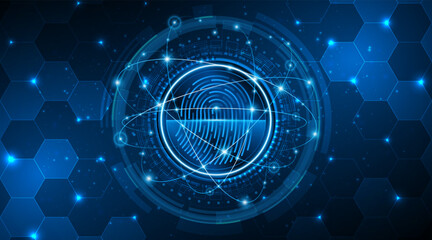 Poster - abstract technology circuit board background. fingerprint scanning cybersecurity concept. modern tec