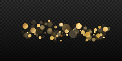 Poster - Golden glitter bokeh on black background. Holiday and celebration concept.