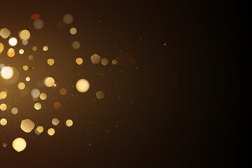 Wall Mural - Golden glitter bokeh on black background. Holiday and celebration concept.