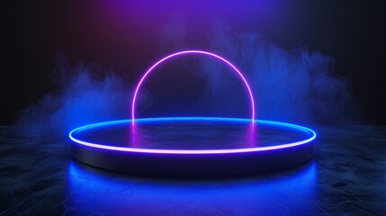 Poster - Neon blue platform stage with d light in artistic setup