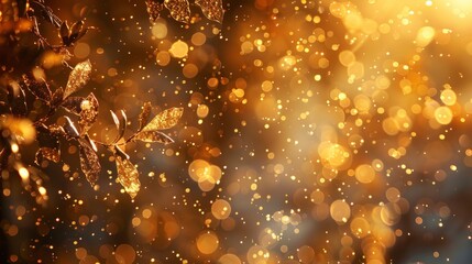 Poster - Blurry organic gold backdrop with shimmering bokeh effect