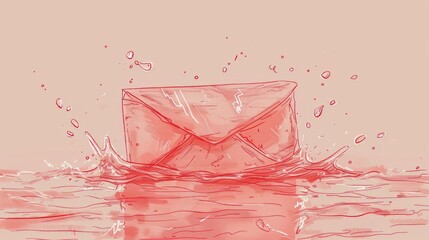 Poster - Envelope sinking in water with red tones and splash effects