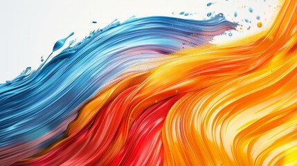 Poster - Colorful abstract brush strokes creating dynamic swirls on a white background