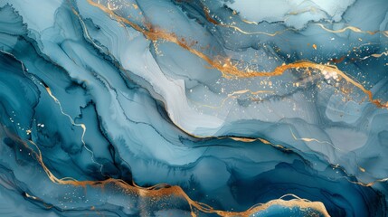 Wall Mural - Elegant blue marble abstract texture with gold accents