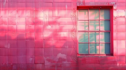 Poster - Textured pink window grid on vibrant wall in urban setting