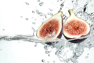 Wall Mural - A sliced fig falling into water